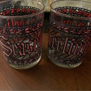 Vintage Festive Glass Tumblers with Red and Pink Design